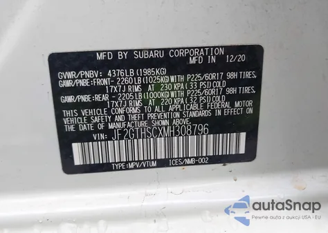 2021 Subaru Crosstrek Sport из США, поврежденный, VIN JF2GTHSCXMH308796